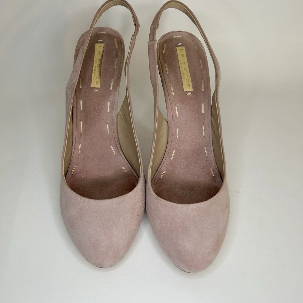 La Fenice Womens Slingback Heels‎ Soft Pink Suede Italian Leather Size 10